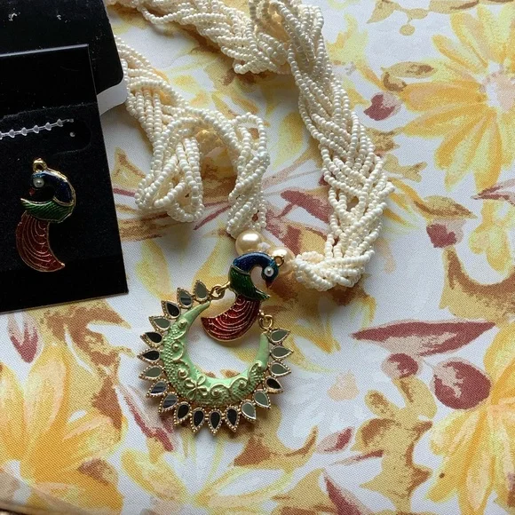 Peacock Pendant Necklace Set with Earrings - Picture 4 of 13